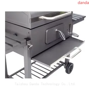 Outdoor BBQ Charcoal Grill With Two Shelf Table With Big Size Wheel thumbnail-4