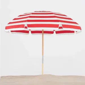 Portable 7FT Striped Beach Umbrella Eco Polyester Fiberglass Ribs Tilt Outdoor Wholesale thumbnail-5