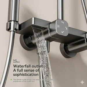 Modern Aluminum Shower Set With Rainfall Top Shower Handheld Shower Spout and Sprayer for Hotel Apartment Bathroom Projects thumbnail-3