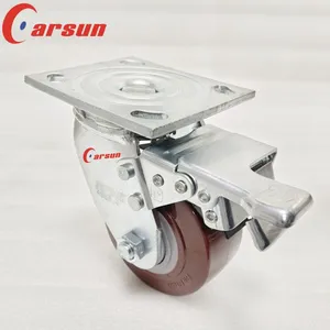 Carsun Heavy Duty Industrial Caster Wheels 4-Inch Polyurethane Wheels Swivel Caster With Brake thumbnail-2