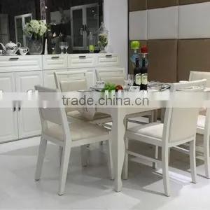 Modern White Marble Top Dining Room Set Furniture thumbnail-1
