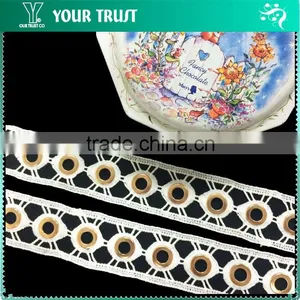 White Polyester Lace Rhodium Flat 15MM Metal Grommet Eyelet Trimming thumbnail-1