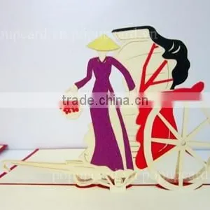Viet Nam Girl and Pedicab Greeting Pop up Card thumbnail-2