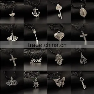 IN STOCK Vintage Silver Black Real Leather Cord Charm Simple Choker Necklace Quality Choice thumbnail-2