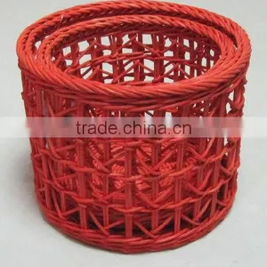 Zigzag Weaving Basket in Red , 100% Rattan Material, Handmade thumbnail-1