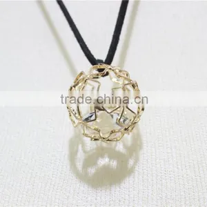 Goldtone Star Ball Cage Clear Diamond w/ Black String Pendant Necklace 2016 Fashion Style Wholesale thumbnail-2
