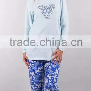 Kevince Polar Fleece Pyjamas Set Woman Pajama Blue Butterfly 1000pcs up OEM Factory Directly thumbnail-1
