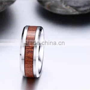 8 mm Wooden Inlay High Polish Tungsten Carbide Ring thumbnail-4