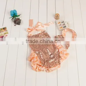 2017 New Product Wholesale Boutique Solid Shiny Romper, Bow-Knot Hairband Baby Adorable Girls Summer Clothes thumbnail-1