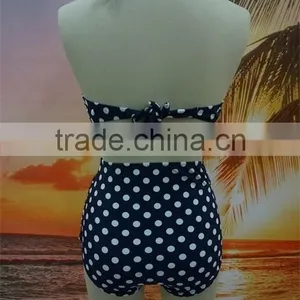 2016 Dot Print Halter High Waist Bikini For Mature Women thumbnail-6