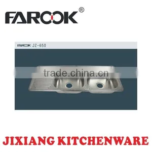 JZ-650 120*50cm Double Bowl Stainless Steel Sink With Drainboard thumbnail-1