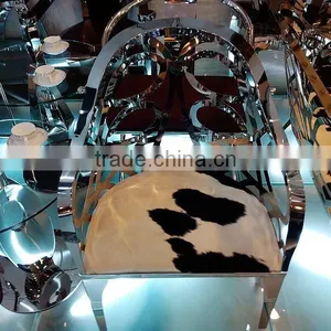 Used Hotel Furniture Hotel Stainless Steel Chair / Dairy Cow Leather Sofa Chair ND128 thumbnail-2