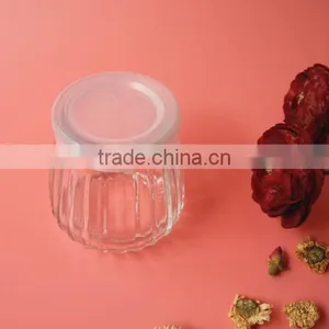 Promotional Fancy Ribbed Pudding Jelly Glass Jar With Plastic Lid thumbnail-1