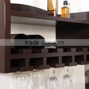 Wooden Floating Wine Rack Display Wall Mount Living Room Design Functional Decor Wall Display Rack With Glass Holder thumbnail-2