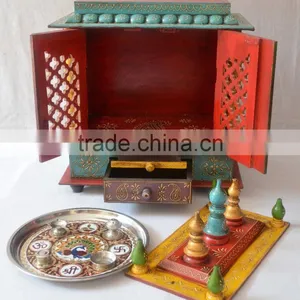 Beautifully Hand Painted Wooden Temple With Gate thumbnail-3