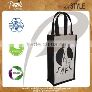 Two Bottle Jute Bag With Partition for Wine thumbnail-2