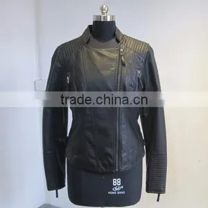Faux Leather Jacket Women Cothing New 2015 Montage Patchwork Zipper Pockets PU Leather Jacket Fashion Autumn Winter Leather Coat thumbnail-1