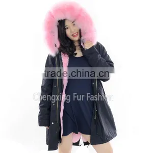 CX-G-P-08A Fox Fur Big Collar Hooded Real Fur Parka With Rex Rabbit Fur Lining thumbnail-1