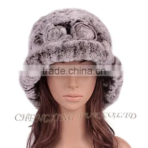 CX-C-195M Fashion Wholesale Hand Knitted Warm Rabbit Fur Winter Woman Hat thumbnail-1