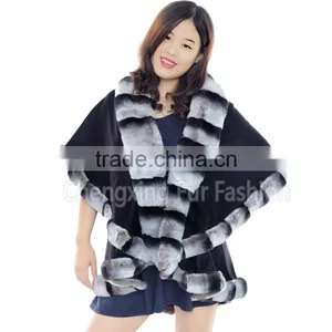 CX-B-P-60 Winter Fashion Fur Flower Women Pashmina Shawl thumbnail-1