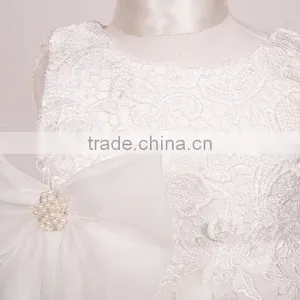 Modest Fashion Plain White Kids Fancy Girls With Bowknot Lace Dress thumbnail-4