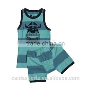 95%cotton 5% Spandex Green Kid Sleeveless Vest Suit With Linear Design thumbnail-1