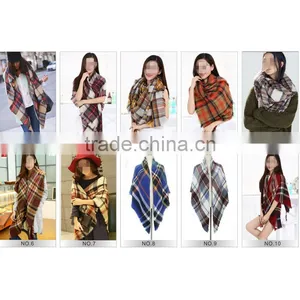 Classic Plaid Pattern High Quality 30 Choice 140*140 Acrylic New European Style Square Blanket Scarf thumbnail-3