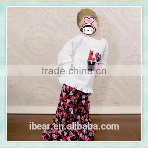 Little Girls Valentine Dresses Valentine Outfit Ruffle Pants Embroidered Shirt Valentine Applique Shirt Boutique Girl Clothing thumbnail-1