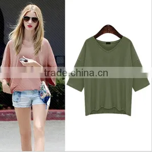 Female Pure Color T-shirt Sleeves Shirt of Cultivate One's Morality Contracted Big Yards Render Unlined Upper Garment Inside Tak thumbnail-4