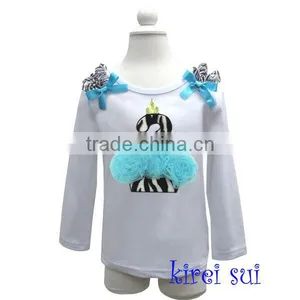 Blue Rosettes 2nd Birthday Zebra Cupcake White Long Sleeves Top 1-7Y thumbnail-1