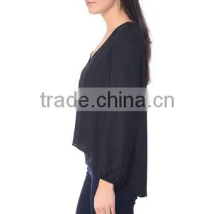 Womens Casual Fashion Blouses 2017 New Designs Long Sleeve V Neck Loose Blouses for Girls thumbnail-5