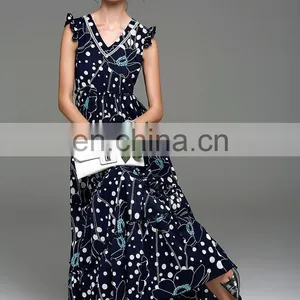 Frill Neck Floral Print Dress Maxi Designer Dress Woman thumbnail-2