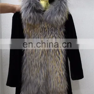 Wholesale Black Rex Rabbit Fur Coat Garment Rex Rabbit Fur Jacket With Raccoon Fur Hood thumbnail-3