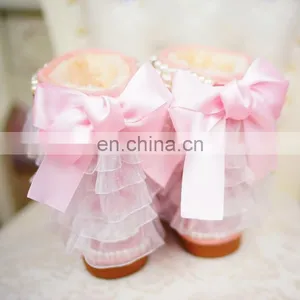 Aidocrystal Women Pink Big Size Models Shoes Sweet Bling Pearls Net Yarn Ankle Boots With Bowknot for Girls thumbnail-2