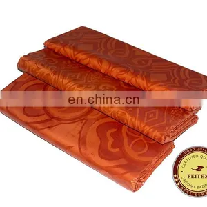Wholesale African Clothing Garment Fabric 5 Yards/bag Orange Damask Fabric 100% Cotton Hand Made Guinea Brocade thumbnail-5