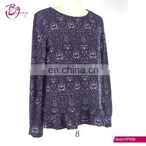 GuangZhou Supplier Vintage Printing Pattern Plus Size Frill Hem Ropa Mujer Blouse for Middle Age Woman thumbnail-3