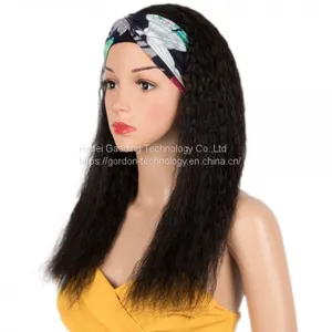 Natrual Color Kinky Straight Headwrap Human Hair Wig thumbnail-1