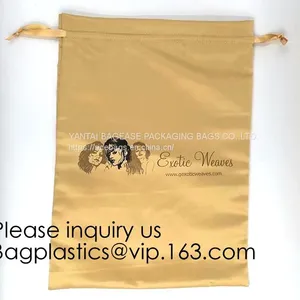 Customized Satin Hair Bag,Small Recyclable Gift Bag,Double Satin Drawstring Bag,Luxury Shinny Cream Satin Pouch With Ribbon thumbnail-2
