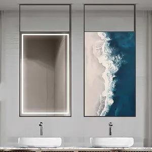 Hotel Intelligent Bathroom Mirror Hanging Rod Mirror Suspended Elliptical Washbasin Double-rod Luxury Illuminated Mirror thumbnail-2