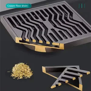 Modern 4-Inch Large Displacement Anti-Backwater Anti-Blocking Brushed Copper Floor Drain Anti-Blockage Bathroom Shower Kitchen thumbnail-4