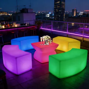 Rustic Plastic Led Cube Chair-Outdoor Rechargeable Modern Design Waterproof Garden Set With Table thumbnail-4