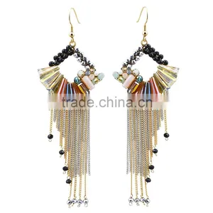 2015 Fashion Handmade Crystal Beaded Tassel Earrings for Beautiful Women Wholesale thumbnail-2