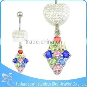 New Season Stainless Steel Hypoallergenic Hanging Artificial Ball Navel Belly Button Ring thumbnail-4
