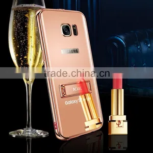KXX Gold Series Stainless Steel Bumper With Acrylic Backplaneck Case for Samsung S7 Edge Luxury Mirror Back Stand Case MT-5580 thumbnail-2