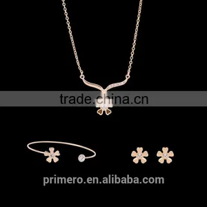 Summer Wedding Jewelry Sets Korea Simple Flower Earring Necklace Bangle For Woman thumbnail-2