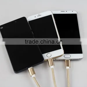 1.2m Nylon Woven Three Metal Plugs 3 in 1 Micro USB Cable Colorful Phone Cable for IPhone 6 6s Plus 5s Android Type C thumbnail-3