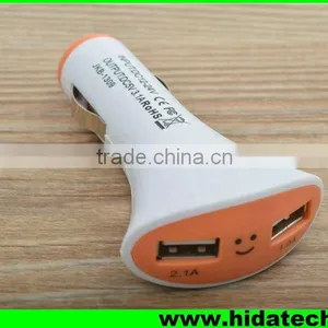 Christmas Promotional Dual Usb Electric Car Charger Adapter for Iphone in Fanshaped With Smile Face thumbnail-2
