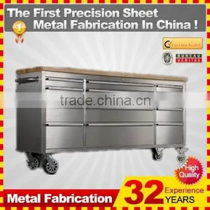 46 In. 9 Drawer Stainless Steel Mobile Tool Cabinet With Solid Wood Top, Black thumbnail-3