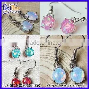 Man Made Synthetic Birthstone Opal Earring Stud Jewelry S925 Fire Opal Body Jewelry/925 Sterling Silver Round Opal Stud Earring thumbnail-4