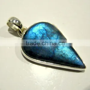 Labradorite Pear Cabochon Natural Gemstone Pendant, 925 Solid Sterling Silver Pendants, Designer Bezel Pendant thumbnail-1